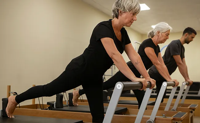 Persona anziana che esegue esercizi di forza per contrastare la perdita di massa muscolare da sarcopenia