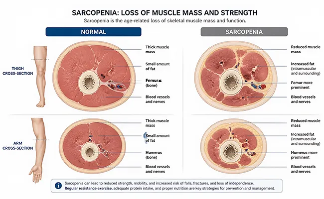 infografica sulla sarcopenia e sul suo funzionamento