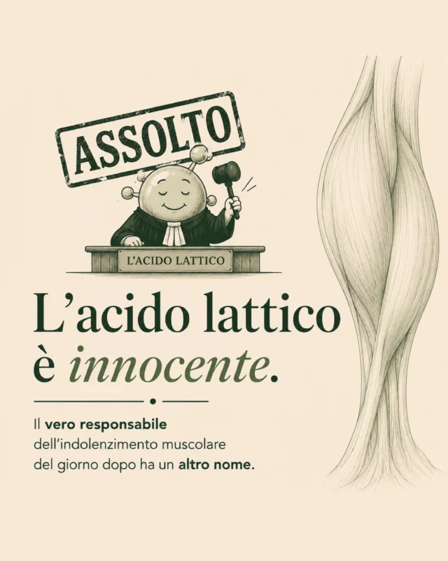 ✨

𝗜𝗹 𝗺𝗶𝘁𝗼 𝗱𝗲𝗹𝗹’𝗮𝗰𝗶𝗱𝗼 𝗹𝗮𝘁𝘁𝗶𝗰𝗼

Per anni gli abbiamo attribuito la colpa dell’indolenzimento del giorno dopo. Ma è davvero così?

La risposta è no.

L’acido lattico viene prodotto durante gli sforzi più intensi, ma viene eliminato dall’organismo in tempi relativamente brevi.

L’indolenzimento che compare tra le 24 e le 48 ore successive all’allenamento è invece noto come DOMS (Delayed Onset Muscle Soreness): una risposta fisiologica dell’organismo ai processi di adattamento e recupero che seguono uno stimolo allenante.

Questo significa che avere i DOMS non è necessariamente sinonimo di un allenamento migliore.

Possono comparire quando:

• proviamo un esercizio nuovo;
• aumentiamo intensità o volume di lavoro;
• eseguiamo un importante lavoro eccentrico.

Con il tempo, il corpo si adatta e lo stesso allenamento provoca generalmente meno indolenzimento.

Il corpo non migliora perché fa male.

Migliora perché si adatta.

#anatomia #doms #acidolattico #muscoli #allenamento pilates yoga movimento recupero divulgazionescientifica