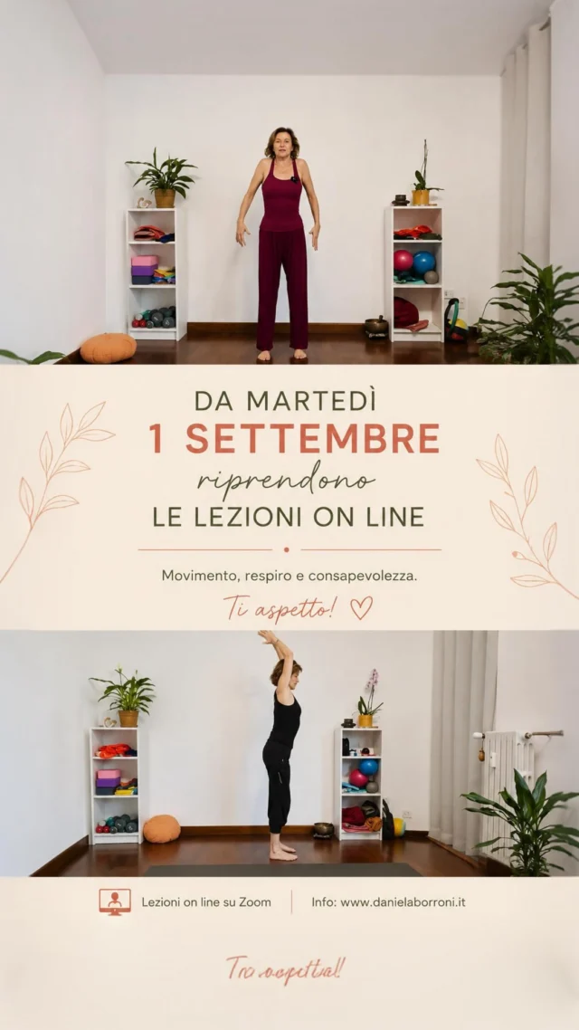 ✨

𝗗𝗔𝗟 𝟭° 𝗦𝗘𝗧𝗧𝗘𝗠𝗕𝗥𝗘 𝗥𝗜𝗣𝗥𝗘𝗡𝗗𝗢𝗡𝗢 𝗟𝗘 𝗟𝗘𝗭𝗜𝗢𝗡𝗜 𝗢𝗡𝗟𝗜𝗡𝗘

Pilates, Hatha Yoga e tante altre proposte dedicate al movimento: mobilità, forza, respiro, consapevolezza e lavoro funzionale.

Un palinsesto ricco e diversificato, per ritrovare continuità nella pratica e prenderci cura del corpo attraverso il movimento.

Le lezioni possono essere seguite in diretta su Zoom e anche attraverso le registrazioni.

✨ Si riparte. Insieme.

Scopri tutti i corsi, gli orari e le modalità di partecipazione sul mio sito:

www.danielaborroni.it

#Pilates #HathaYoga #LezioniOnline #MovimentoConsapevole #DanielaBorroni